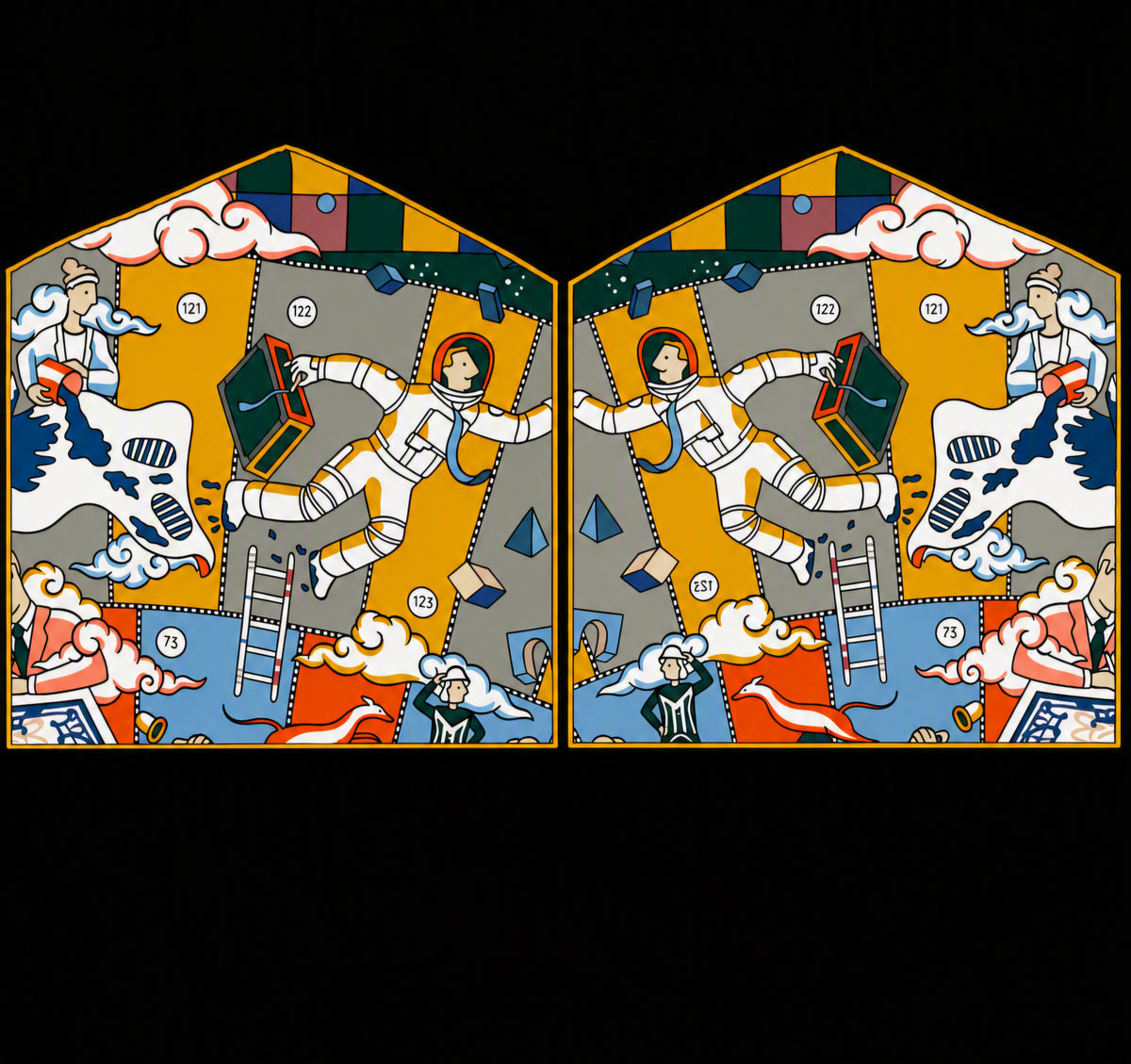 Hermes Silk Muffler Scarf in the "L'Epopee d'Hermes" Design