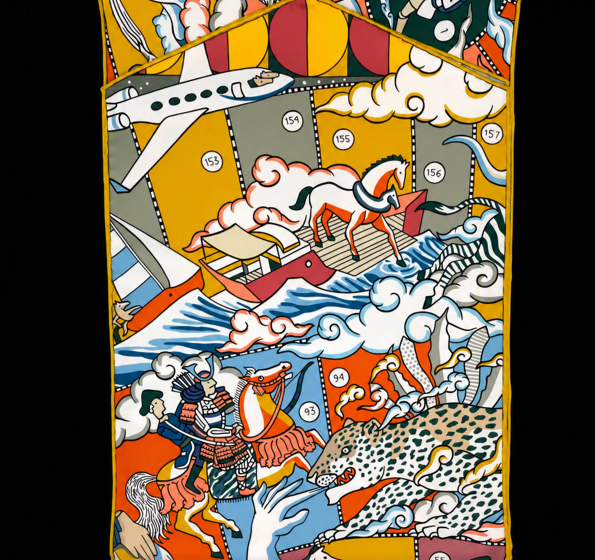 Hermes Silk Muffler Scarf in the "L'Epopee d'Hermes" Design