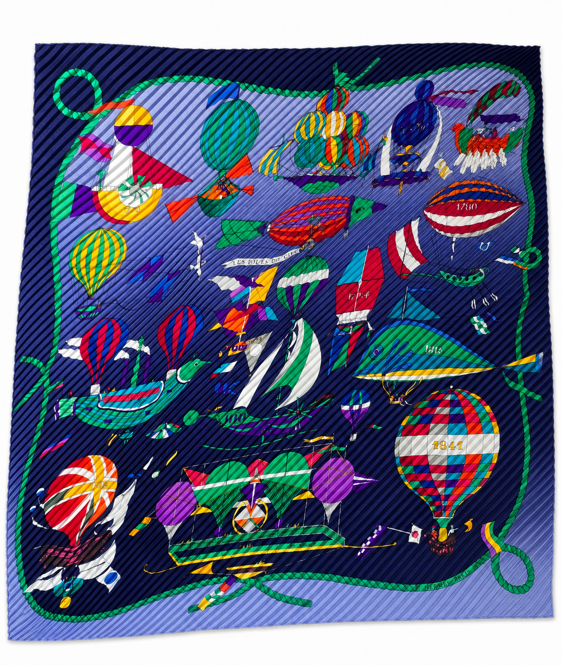 Hermès "Les Folies du Ciel" Carré Plissé 90 Pleated Silk Scarf