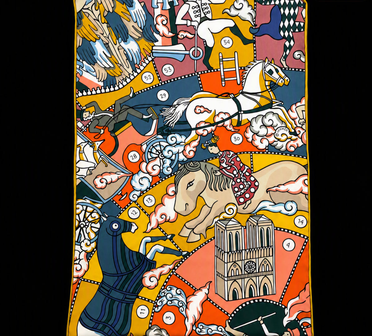 Hermes Silk Muffler Scarf in the "L'Epopee d'Hermes" Design