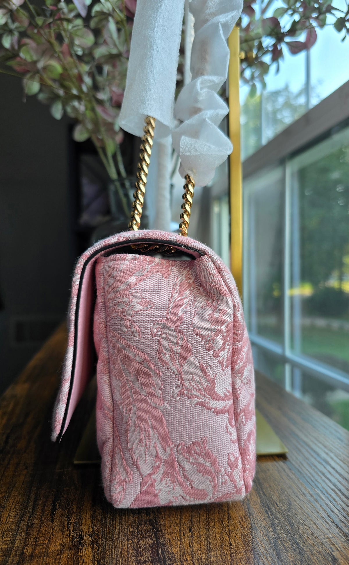 Versace Baroque Jacquard Quilted Medusa Shoulder Bag in Baby Pink