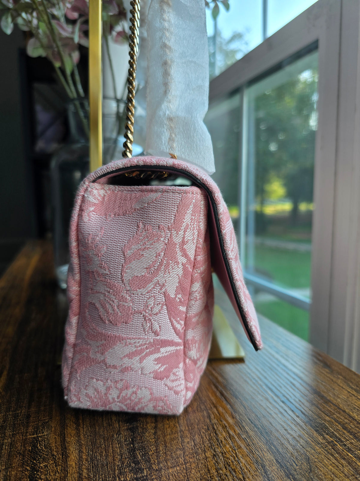 Versace Baroque Jacquard Quilted Medusa Shoulder Bag in Baby Pink