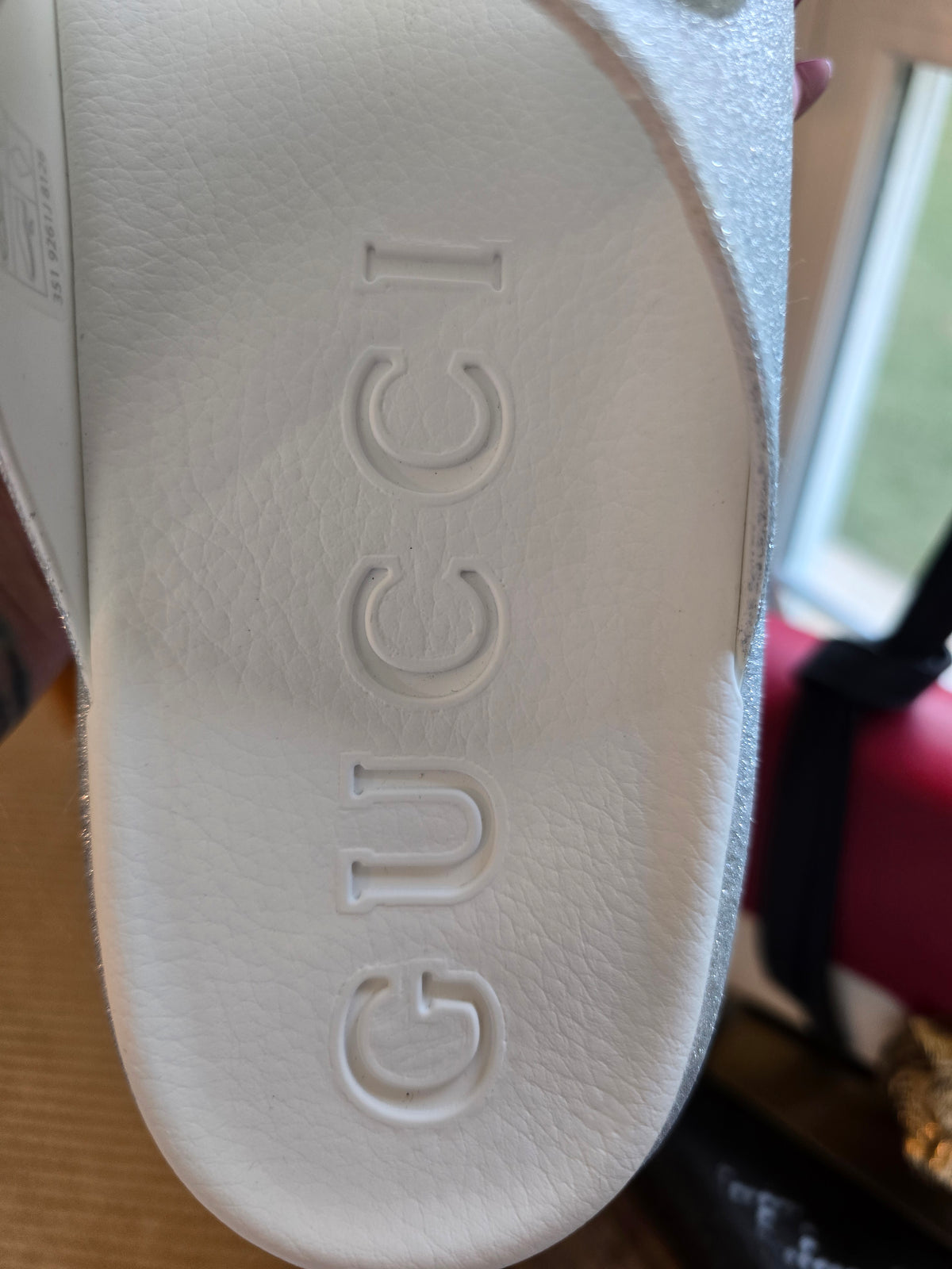 Gucci Interlocking G Silver Glitter Platform Slides- Size 35