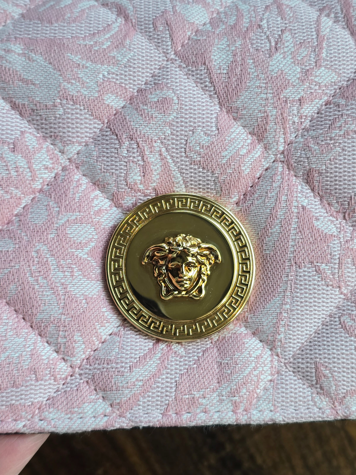 Versace Baroque Jacquard Quilted Medusa Shoulder Bag in Baby Pink