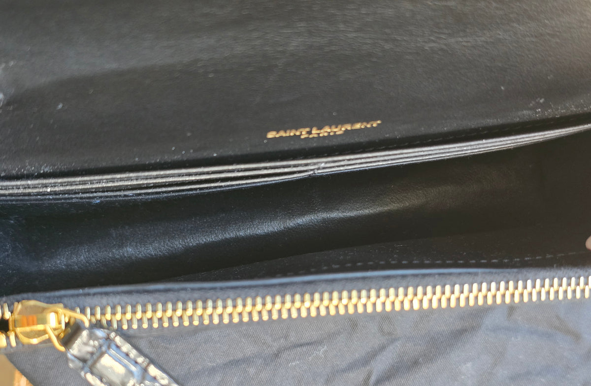 Saint Laurent Croc-Embossed Small Kate Tassel Shoulder Bag