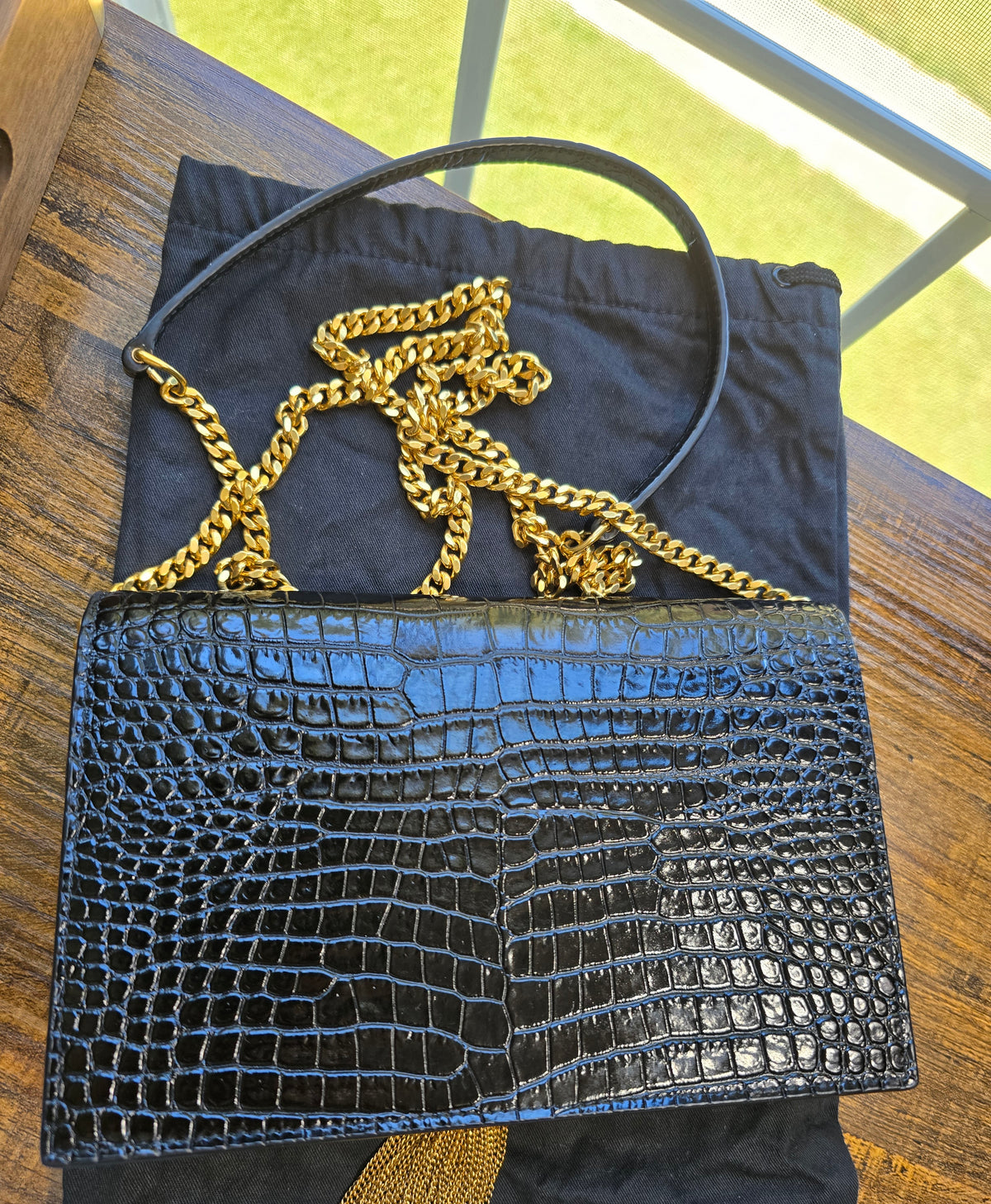 Saint Laurent Croc-Embossed Small Kate Tassel Shoulder Bag