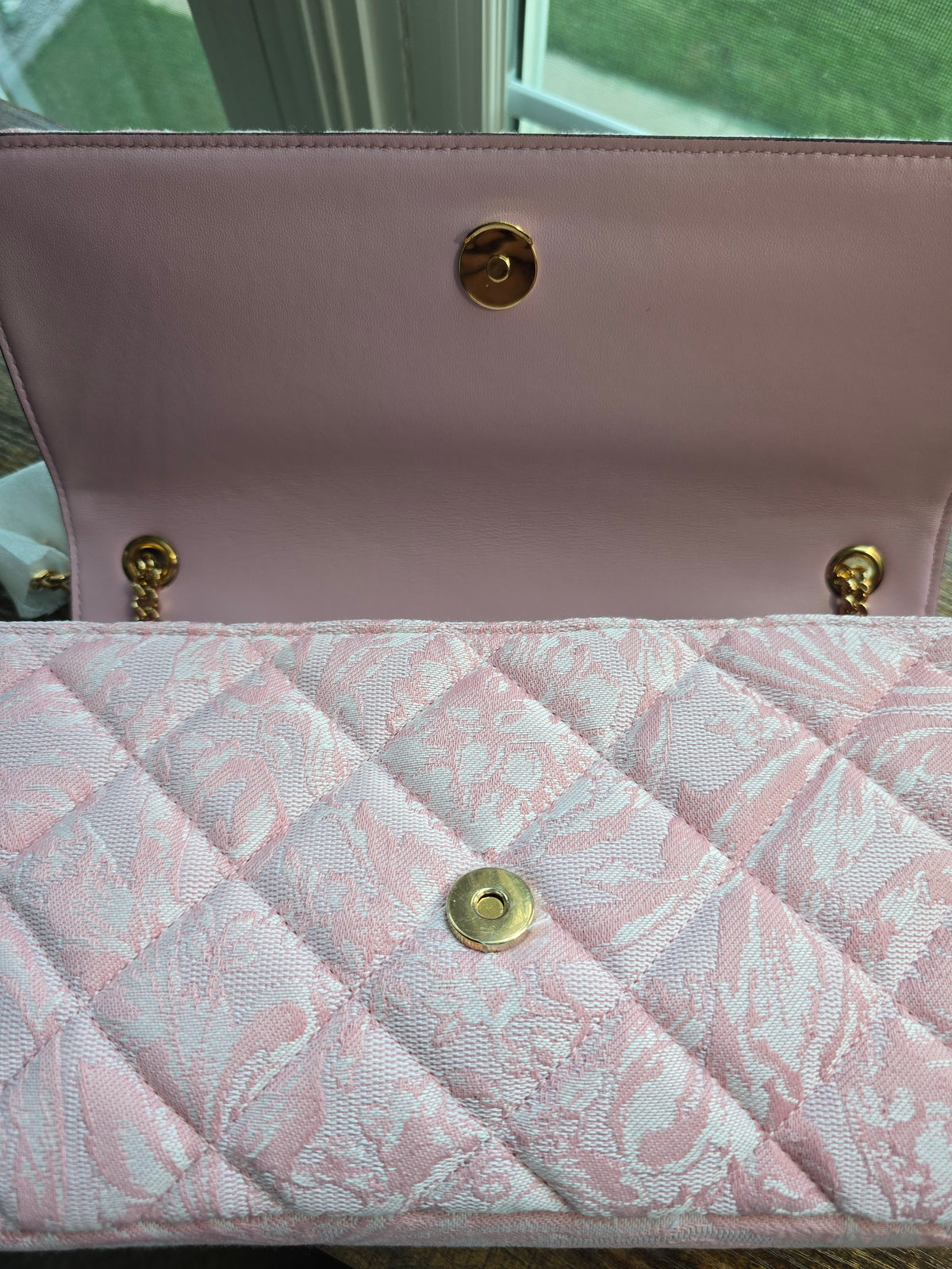 Versace Baroque Jacquard Quilted Medusa Shoulder Bag in Baby Pink