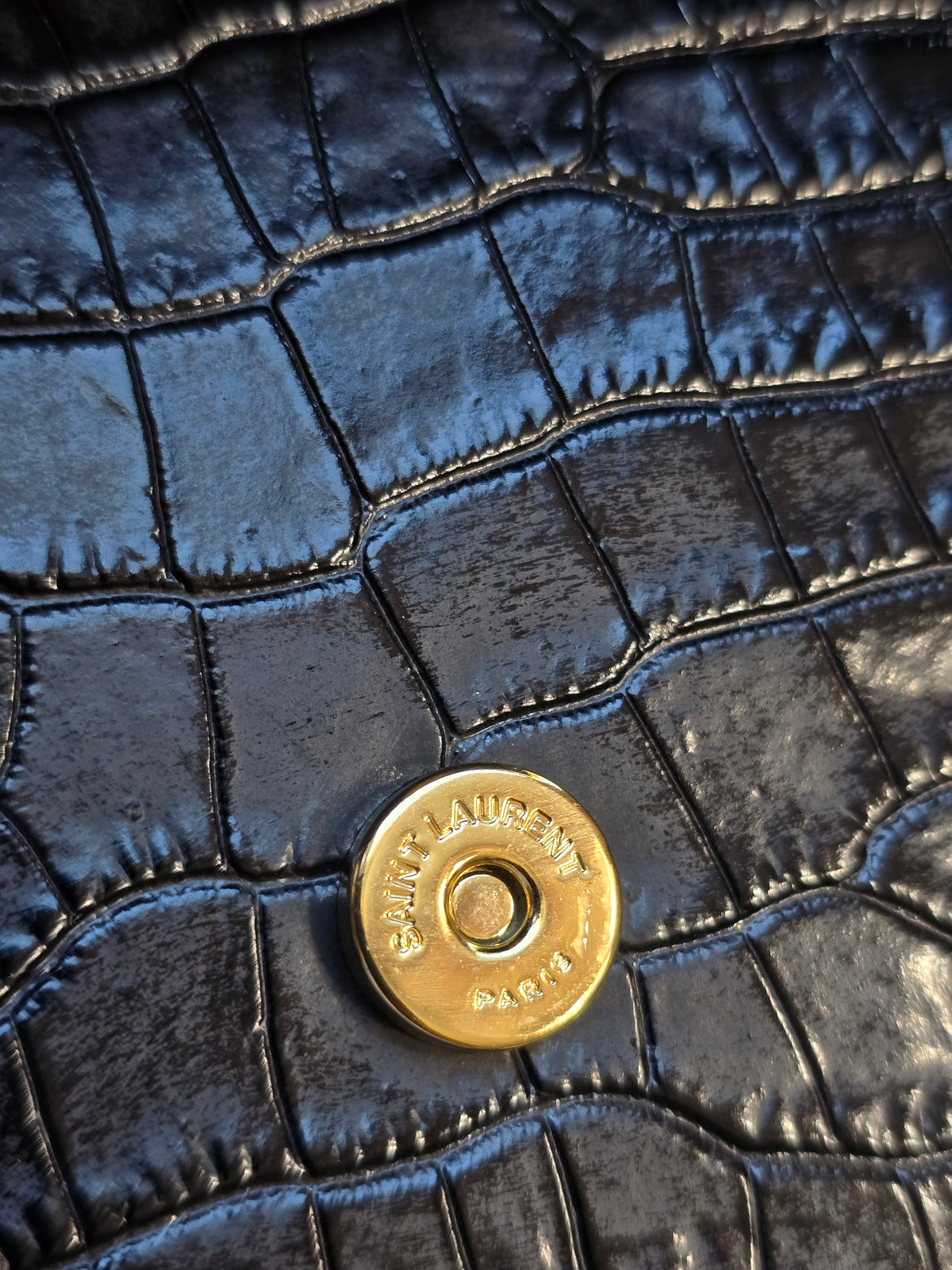 Saint Laurent Croc-Embossed Small Kate Tassel Shoulder Bag