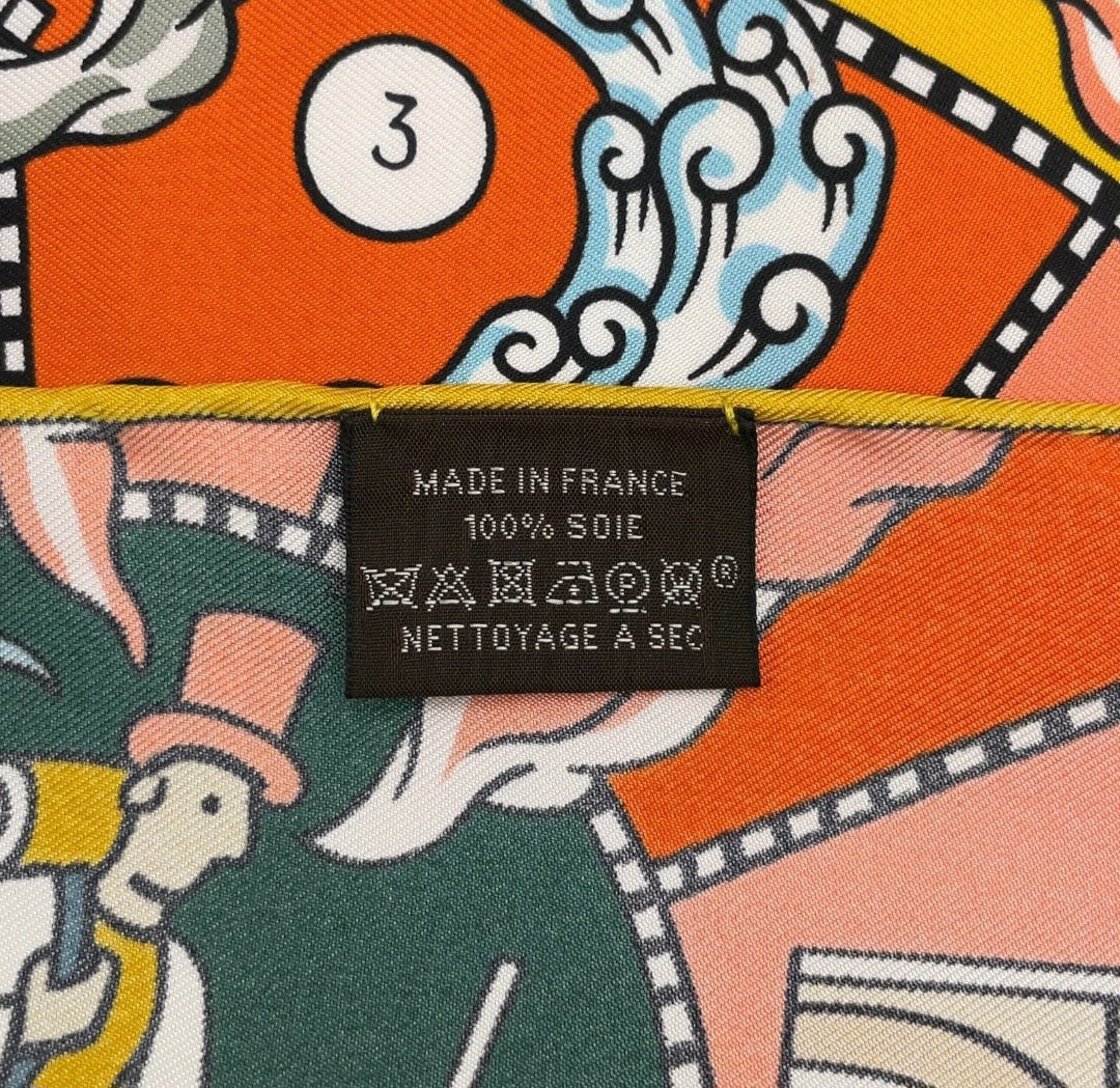 Hermes Silk Muffler Scarf in the "L'Epopee d'Hermes" Design