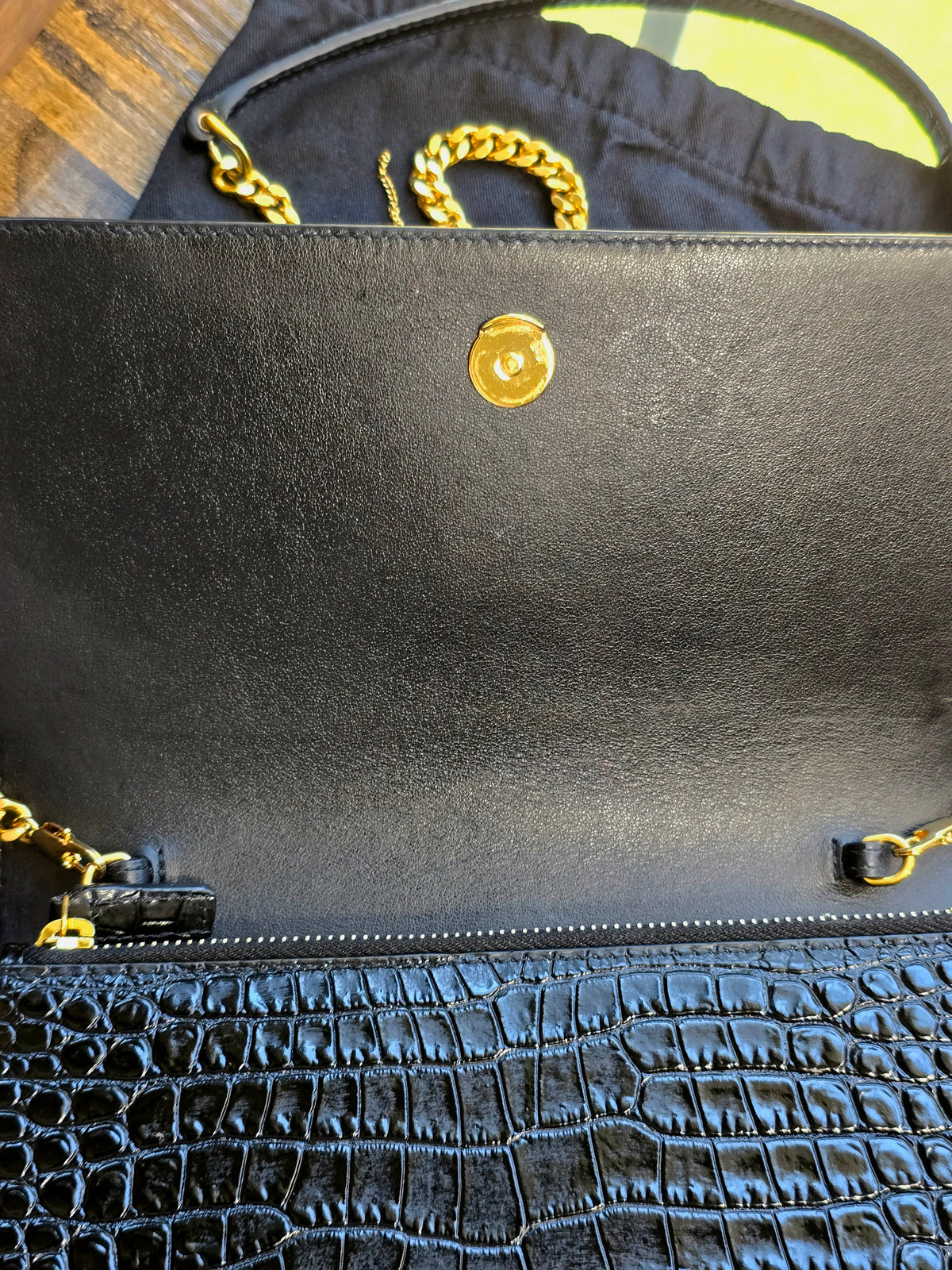 Saint Laurent Croc-Embossed Small Kate Tassel Shoulder Bag