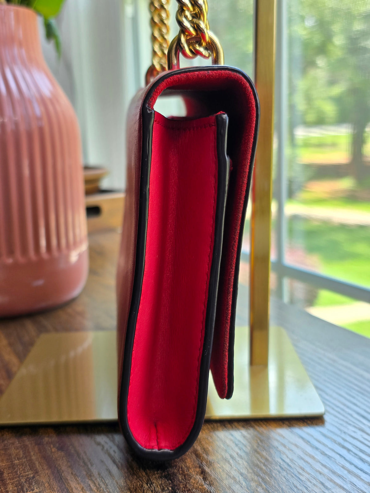 Louis Vuitton Louise MM Rouge Calfskin Leather Chain Bag
